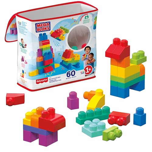 MEGA Bloks - Sacca Eco Blocchi da costruire, set da 60 blocchi colorati per creare torri altissime, castelli fantastici e tanto altro, giocattolo per bambini, 1+ anni, DCH55