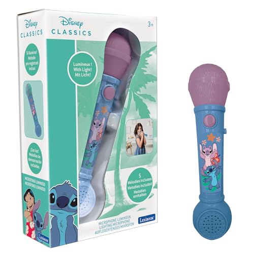 Lexibook, Disney Stitch, Microfono Luminoso per Bambini, Giocattolo Musicale, Altoparlante Integrato, Effetti Luminosi, Melodie Demo Incluse, Blu, MIC80D