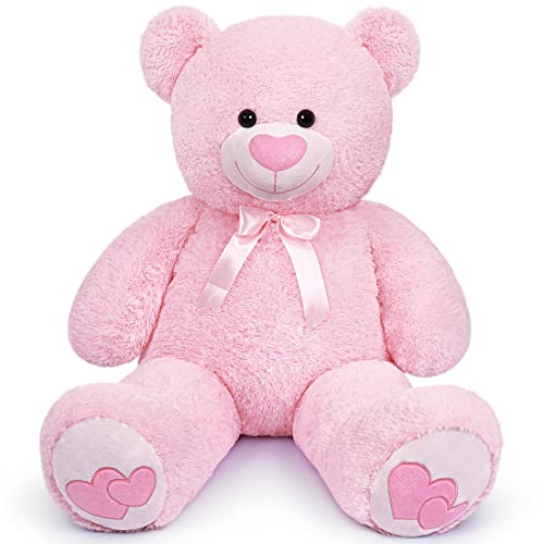 Sausudols Orso di Peluche Giant Teddy XL Orsacchiotto Grande 110 cm Peluche Orsetto con naso a forma di cuore Regalo per Compleanno Natale e San Valentino Rosa