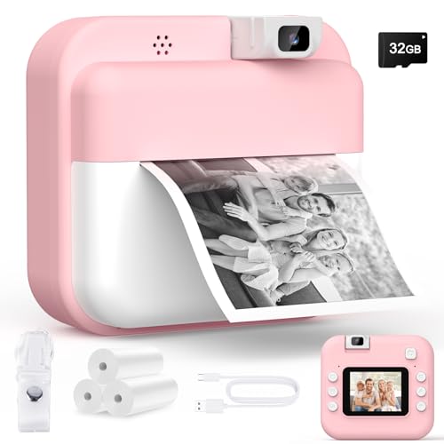 Teoryieer Macchina Fotografica Bambini, Schermo 2.0 HD Pollici e 48 MP, Scheda da 32 GB e 3 Rotoli di Carta Fotografica, 1080P Macchina Fotografica Istantanea, Adatto Bambini dai 3 ai 12 Anni (Rosa)