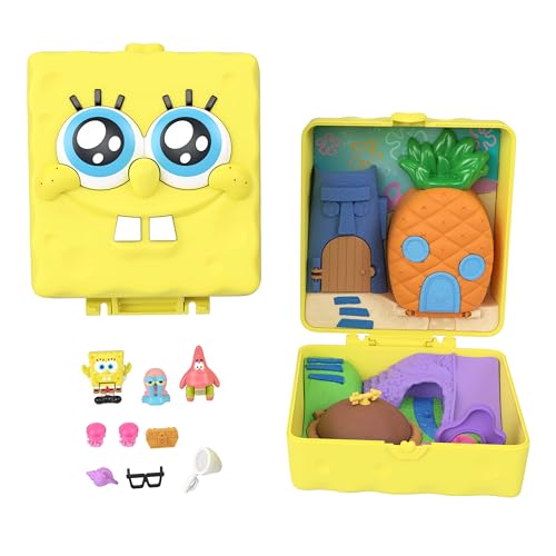 Polly Pocket x SpongeBob - Cofanetto Città di Bikini Bottom, set da collezione con mini bambole SpongeBob ePatrick, 7 accessori inclusi tra cui la lumaca Gary, 4+ anni, JKC84