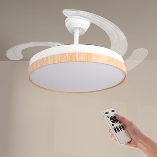 M mimotec - Ventilatore da soffitto a LED White Plant, temperatura di colore regolabile, funzione estate/inverno, 6 velocità, LM8848