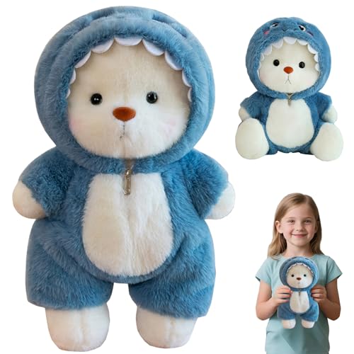 BAISHUWU Orsacchiotto di Peluche con Costume di Squalo, 30CM Orsacchiotto Peluche, Teddy Bear Peluche, Orsacchiotto Orso di Peluche con Chiusura Lampo, Teddy Super Morbido, Regalo per Compleanno