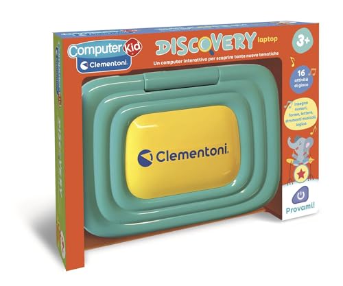 Clementoni Sapientino - Discovery Laptop, Computer Educativo per Bambini dai 3 Anni in su, 16 attività per Imparare Numeri, Lettere, Forme, Logica e Musica, Schermo LCD, Lingua Italiana, 16658