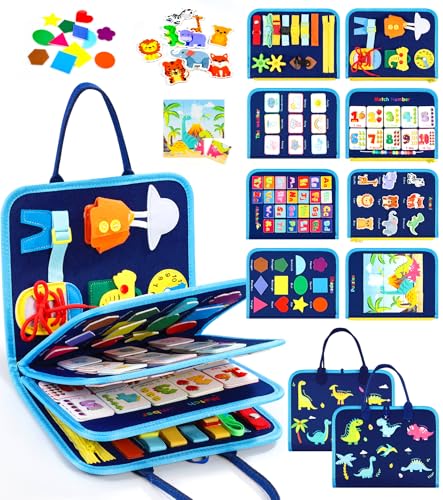 Gontence Busy Board per Bambini | Giochi Montessori per 2 3 4 5 Anni Tavola Sensoriali per Giocattoli attività Giocattolo Educativo per Apprendere Le Abilità di Base della Vita Dinosauro