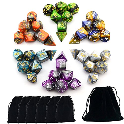 SmartDealsPro Set di dadi poliedrici a due colori con tasche per D&D DND RPG MTG Dungeon e Dragons Table Board Roll Play Games D4 D6 D8 D10 D% D12 D20 (set di 6 colori)