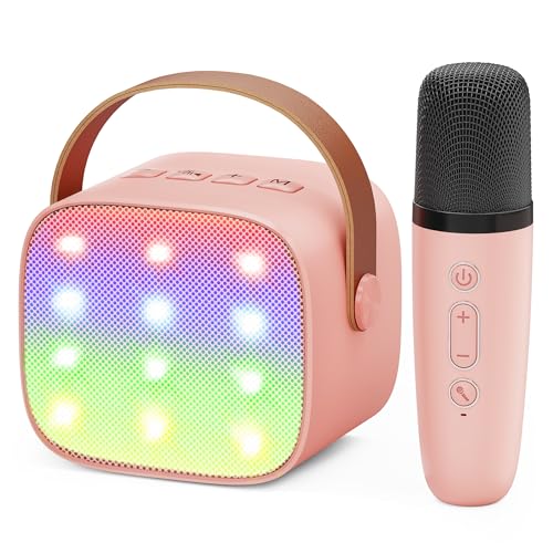 Ankuka Karaoke per Bambini Karaoke con Microfono Karaoke Cassa Bluetooth con 1 Microfono, Regalo Bambina Giochi Bimba Regalo Compleanno per 3, 4, 5, 6, 7, 8, 9,10,11,12+ Anni (Rosa)