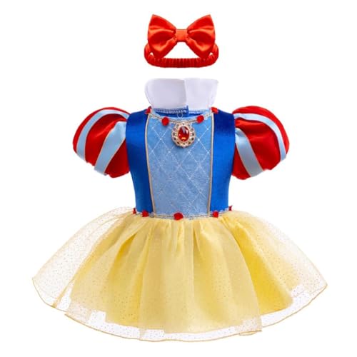 Lito Angels Costume Bimba Biancaneve Taglia 12-18 Mesi Vestito Principessa Neonato Tutina con Cerchietto per Carnevale Halloween Natale Compleanno