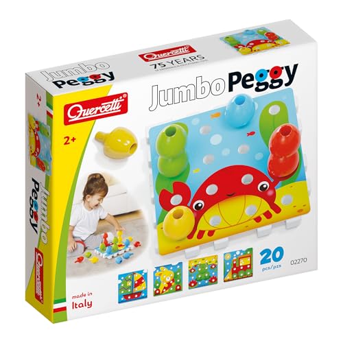 Quercetti Jumbo Peggy Mosaico Bambini, Giochi Bambini 2 Anni fino ai 5 Anni, Chiodini per Bambini 3 Anni, Costruzioni per Bambini 3 Anni Creative con 16 Chiodini e 4 Piastre, Made in Italy