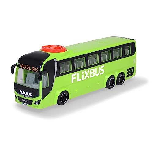 Dickie Toys - MAN Lion’s Bus FlixBus, Bus giocattolo 27 cm con porte e vano bagagli apribili, ruote libere e funzione di sterzo, modello ufficiale MAN e FlixBus, dai 3 anni, 203744015
