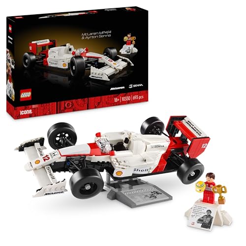 LEGO Icons McLaren MP4/4 e Ayrton Senna, Modellino da Costruire di Auto da Corsa con Minifigure, Replica Iconica Monoposto F1, Hobby Creativo per Adulti, Regalo per Lui, Lei, Marito o Moglie 10330