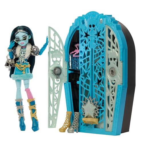 Monster High Segreti da Brivido - Frankie Stein I Misteri di Hauntlywood, bambola con abiti, guardaroba e 19 accessori glamour a sorpresa inclusi, giocattolo per bambini, 4+ anni, JBG81