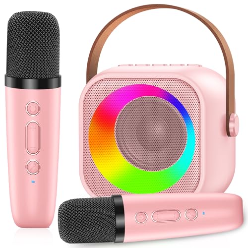 MicQutr Macchina Karaoke con 2 Microfono, Karaoke Portatile Bambini con Altoparlante Bluetooth, Microfoni Wireless Giocattolo Elettronico per Cantare, Regalo Bambina per Party, Compleanni, Feste