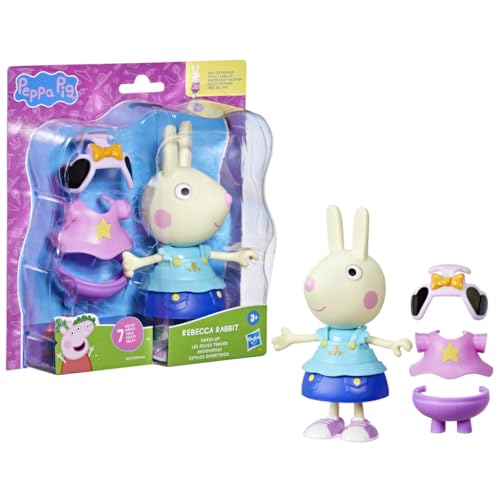 Hasbro Peppa Pig, Rebecca Coniglio, Bambola per Bambini e Bambine da Vestire, Action Figure da 15 cm, Ottima Idea Regalo di Natale, Include 6 Accessori per il Giorno e la Notte