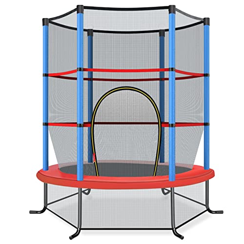 COSTWAY Trampolino Elastico Bambino Ø165 cm in Acciaio, Tappeto Elastico Bambini da Esterno e da Interno, con Rete e Cusicnetti Antiscivolo, Carico Statico 135 kg (Blu, 165 x 191 cm)