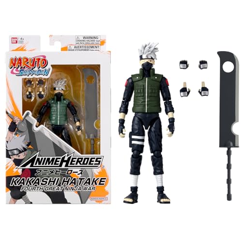 BANDAI - Anime Heroes - Naruto Shippuden - Figurina Manga Anime heroes 17 cm - Kakashi Hatake (Quarta Grande Guerra Ninja) - Figurina Kakashi articolata - Giocattolo per bambini 4 anni e + - 36963