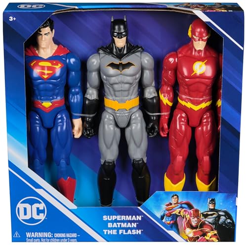 DC Comics - Confezione da 3 figure Batman, Superman e The Flash: Figure d'azione da 30 cm - 6072364 - Supereroi Giocattoli - Giocattoli per bambini 3 anni +