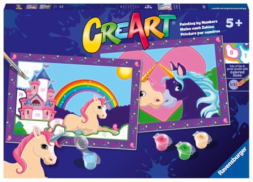 Ravensburger - Creart Serie Junior 2 X Unicorni | Kit Pittura Bambini | Dipingere Con I Numeri | Include Tutto Il Necessario | Giochi Bambini 5 Anni O Più