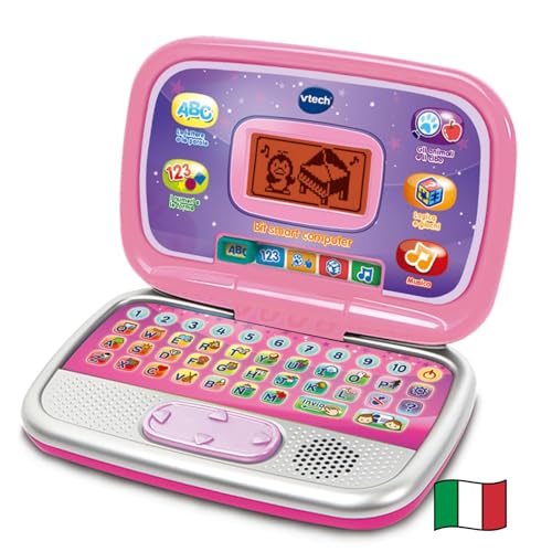 VTech Bit Smart Computer Rosa, Computer Interattivo per Bambini, Computer con Mouse ed Effetti Luminosi, Comoda Maniglia, Gioco Bambino con Animali e Forme, Lingua Italiana, Batterie Incluse, 3-7 Anni