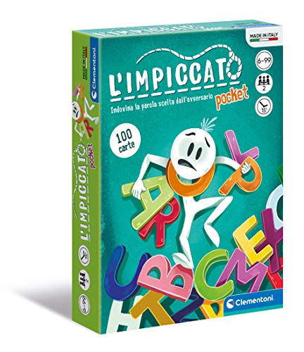 Clementoni - L'Impiccato Versione Tascabile, Mazzo di 100 Carte, per Bambini 6+ Anni e Adulti, Gioco da Tavolo in Formato da Viaggio, 2 Giocatori, Idea Regalo, Made in Italy, Lingua Italiana, 16297
