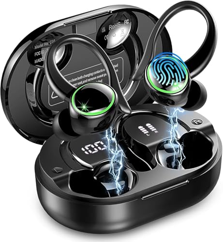 Cuffie Bluetooth, Auricolari Bluetooth 5.4 Sport con 3D HiFi Stereo, IP7 Impermeabile Cuffiette, 50 Ore Cuffie Wireless In Ear Cancellazione Rumore ENC e 4 HD Mics, Cuffie Senza Fili con LED Display