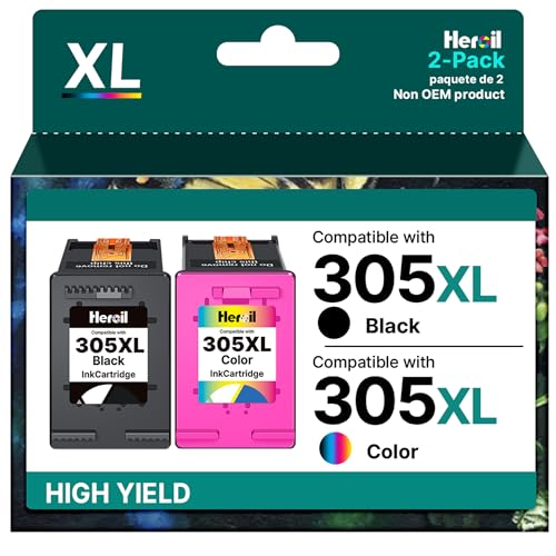 Heroil 305 Nero e Colore 305XL Cartucce d'inchiostro Sostituzione per HP 305 XL Nero e Colore per HP DeskJet 2720E 2720 2700 DeskJet Plus 4100 4120 4130 Envy 6010 6020 6030 Envy Pro 6420 6430 (2-Pack)