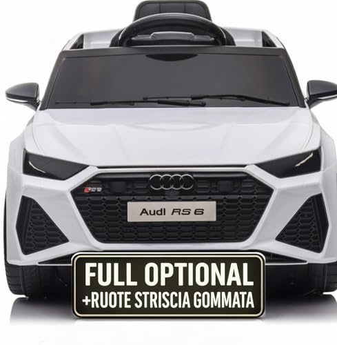 Macchina Elettrica Per Bambini Audi RS 6 Full Optional Auto Elettrica Per Bambini Telecomandata Sedile In Pelle Porte Apribili Doppio Motore Elettrico 12V Carico 25 Kg TOYSCAR (Bianco)