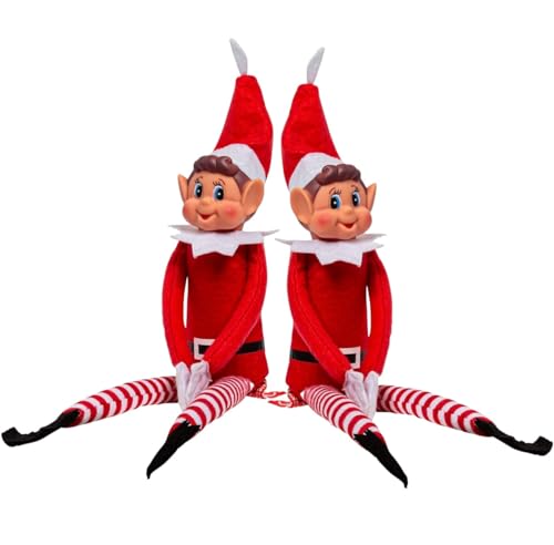 SPVN 2 Pezzi Elfie Pupazzo a forma di elfo birichino, Con corpo morbido e viso in vinile, 15 Pollici, Elves Behavin Badly 39 cm rosso gamba lunga con cappello, Peluche