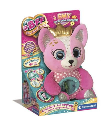 Clementoni - BFF Emy - La Mia Amica dei Segreti, Peluche Interattivo con Modulo Elettronico e Effetti Luminosi, Gioco per Bambini 4-6 Anni per Registrare Messaggi e Nascondere Tesori, 16680