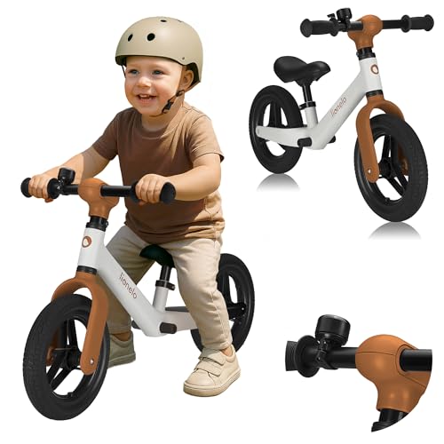 lionelo Bicicletta Senza Pedali TONI Per Bambini da 18 mesi a 30kg Ruote in Gomma PU da 25cm Poggiapiedi Cestino Sella e Manubrio Regolabili Impugnatura Antiscivolo Leggero Campanello (Beige)