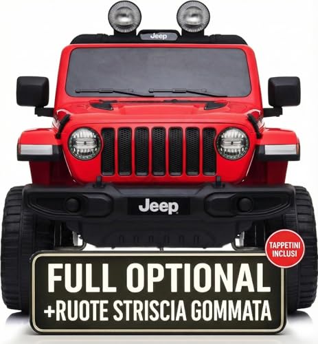 Macchina Elettrica Per Bambini Jeep Wrangler Rubicon Full Optional CON TAPPETINI Auto Elettrica Per Bambini Telecomandata 2 posti Sedile In Pelle Porte Apribili Doppio Motore Elettrico 12V TOYSCAR