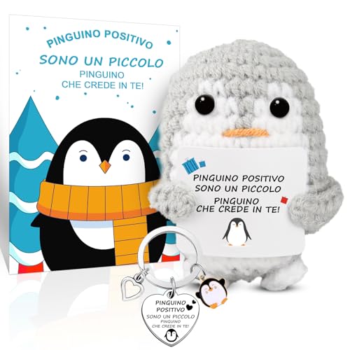 Szhhrxi Pinguino Positivo con Carta Motivazionale y Pinguino Portachiavi, Pinguini Pocket Hug Positive, Lavorata Maglia Pinguino, Regali Divertenti per Bambini Donna Ragazza Amica Collega (Grigio)