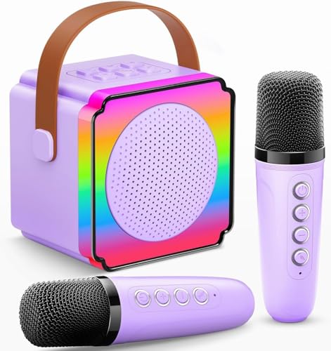 Gontence Karaoke con Microfono, Regalo Compleanno per Ragazzi e Ragazze 3-15 Anni, Karaoke per Bambini con 2 Microfoni Wireless, Luce LED e Cambia Voce, Giocattolo Karaoke per Bambina 3-12 Anni