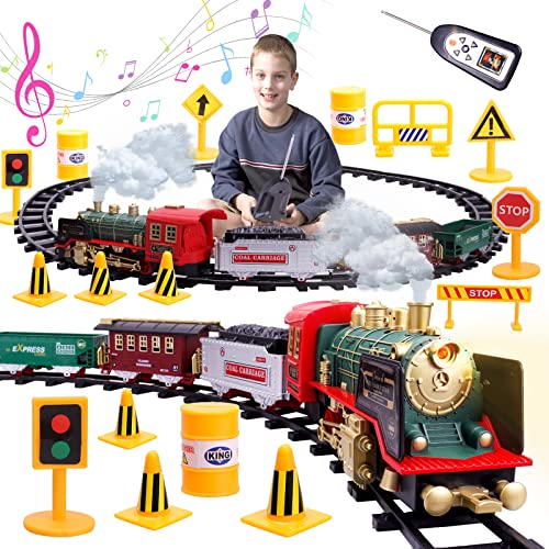 FORMIZON Trenino Elettrico per Bambini, Locomotiva a Vapore, Treninos Elettricos di Natale con Fumo, Luci e Suoni, Giocattoli per Treni Elettrici Classici con binari, Regalo Natale Giochi (Trenino)