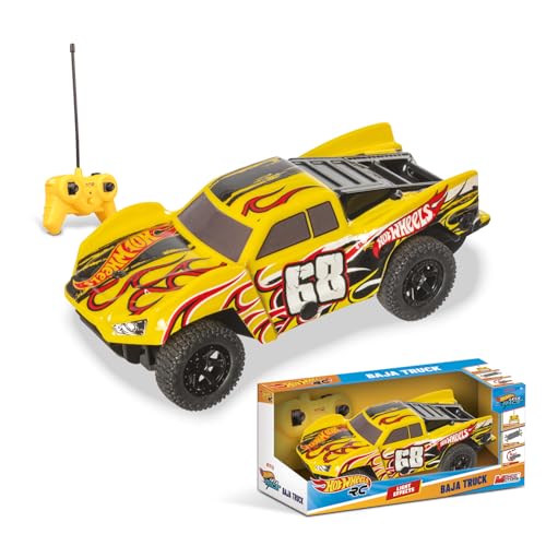 MONDO Motors Hot Wheels Baja Truck, modello in scala 1:24, fino a 8 Km/h di velocità, auto giocattolo per bambini 63823, colore giallo