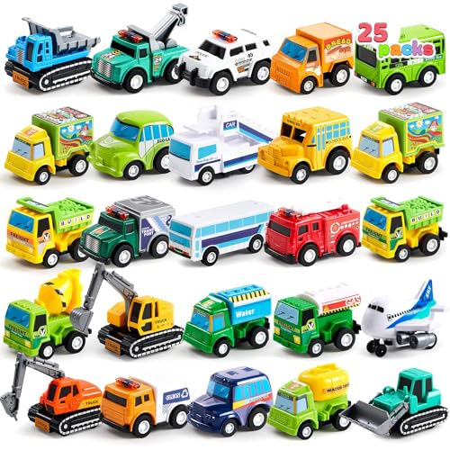 JOYIN 25 pezzi macchinine giocattolo auto e camion per bambini e ragazzi Set di gioco per veicoli Tirare indietro veicoli