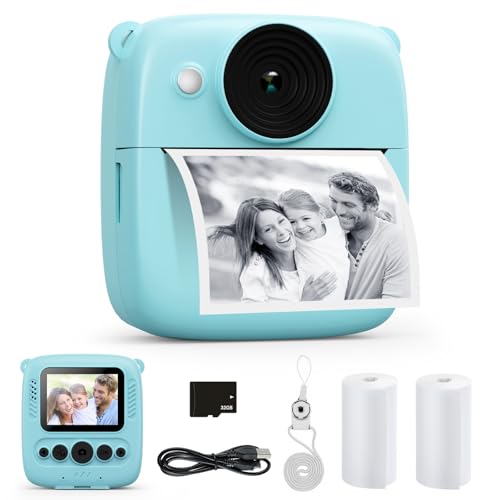 CalineGam Macchina Fotografica Bambini Istantanea, 2.0 Pollici Fotocamera Digitale Bambini con 32GB Scheda e Carta Fotografica, Regali di Natale Compleanno per 4 5 6 7 8 9 10 Ragazze Ragazzi (Blu)