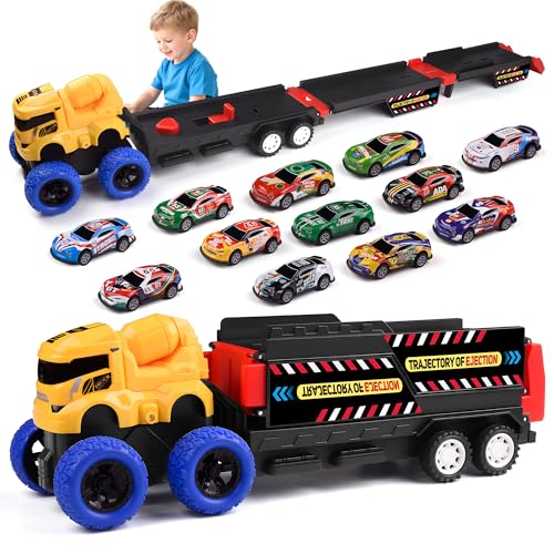 Havnidy Trasporto Truck auto giocattolo per ragazzi 3, 4, 5, 6 anni, pieghevole, con 12 auto ritirate, giocattolo da costruzione, regalo per compleanni e Natale