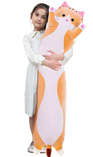 Kekeso Gatto Peluche Cuscino Lungo, Morbido Carino Gatto Cuscino Di Peluche, Gattino Ripiene Carino Peluche Regalo Per Bambini Fidanzata (110cm/43.3inch, Yellow)