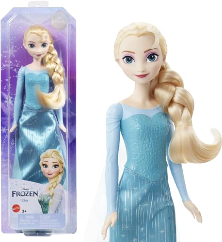 Mattel Disney Frozen - Elsa bambola con abito elegante e accessori ispirati ai film Disney Frozen 1, giocattolo per bambini, 3+ anni, HLW47