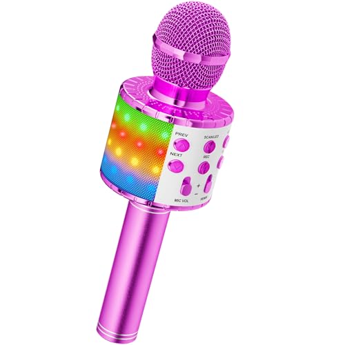 Ankuka Microfono Karaoke Bluetooth Wireless Microfono Bambini Regalo per Bambini 3-12 Anni Microfono Giocattolo Cambia Voce, Compatibile con Android, iOS, PC Viola