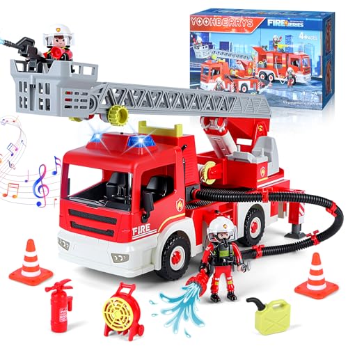 YOOHBERRYS Camion Pompieri Giocattolo, Grande Camion Pompieri con Luci, Suoni, Scala Girevole, 2 Pompieri, Grande Autopompa Giocattolo, Giochi Vigili del Fuoco Regalo per Bambini 3 4 5 6 7 8 Anni