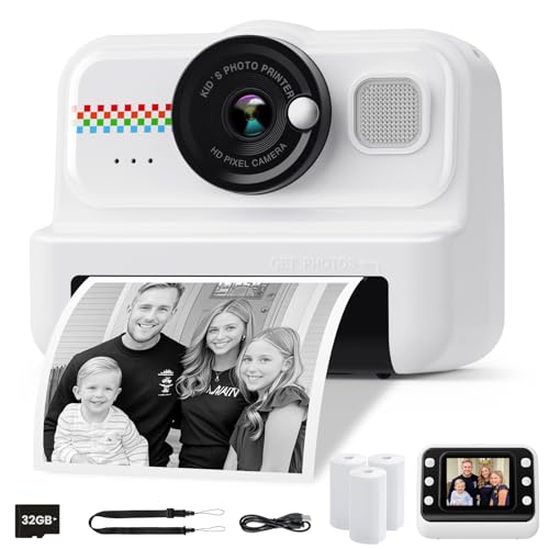 HiMont Macchina Fotografica Bambini Istantanea, Fotocamera Istantanea per Bambini HD/1080P con Scheda da 32 GB e 3 Rotoli di Carta da Stampa, Regalo per Bambini per Ragazze Ragazzi da 3-14