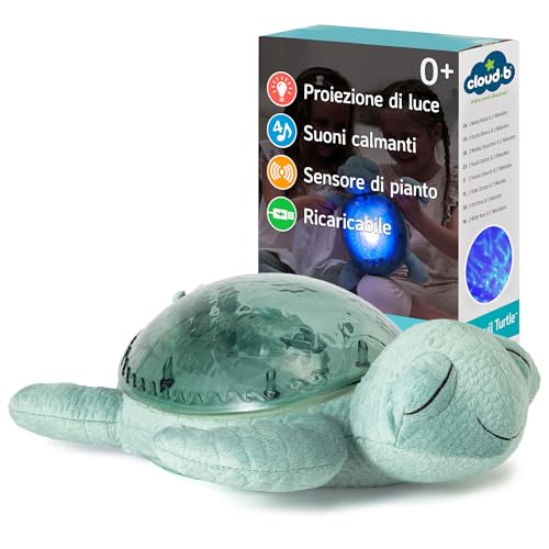 Cloud b proiettore di luce oceanica notturna con 2 dolcie melodie e 2 rumori bianchi| Ricaricabile| Luminosità regolabile | Auto spegnimento | Cry Sensor | Tranquil Turtle® - Verde (Ricaricabile)