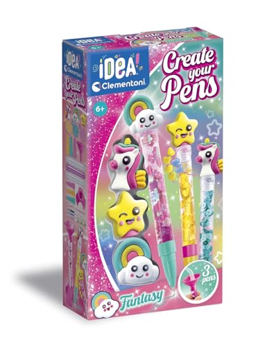 Clementoni Idea - Create Your Pens: Fantasy, Laboratorio delle Penne Personalizzate, Kit Creativo per Bambini 6+ Anni, con 3 Penne Personalizzabili con Inchiostri e Accessori, 18827