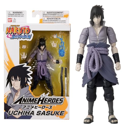 Bandai - Anime Heroes - Figura Sasuke Uchiha - Naruto Shippuden - Figura Anime Heroes da 17 cm - Licenza ufficiale Naruto - Figurina snodata di Sasuke - Giocattolo per bambini dai 4 anni in su - 36902