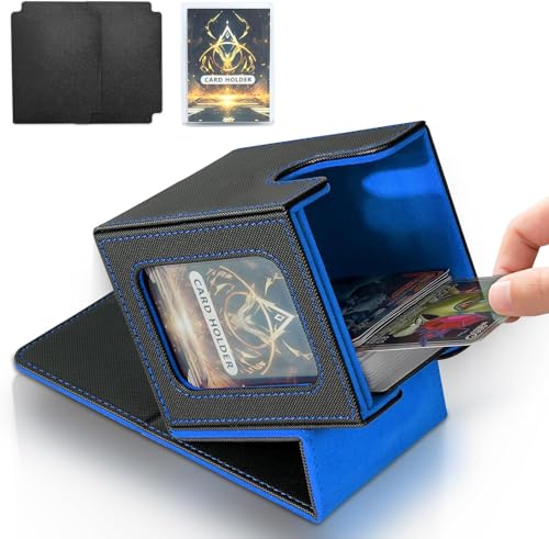 IVODEELA Deck Box con Due Divisori,Magnetic Flip Deck Box Magic mit Display per MTG Magic Commander TCG,Porta Deck Capacità di 100+ Carte,Pelle PU Deckbox,Nero Blu