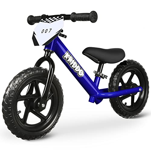 KRIDDO Bicicletta senza pedali 2 anni, Balance Bike età 18 mesi a 5 anni, 12 pollici bici senza pedali con targa personalizzabile (3 set di adesivi inclusi), regalo per 2-3 ragazzi ragazze, Blu