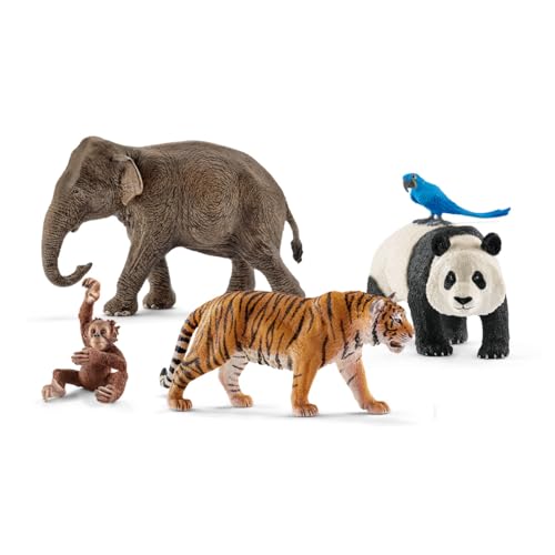 schleich Wild Life | Set Animali della Giungla 77588 con Elefante, Panda, Tigre, Pappagallo e Cucciolo di Scimmia | Giocattolo educativo dai 3 Anni | Set da 5 Pezzi | Esclusiva Amazon