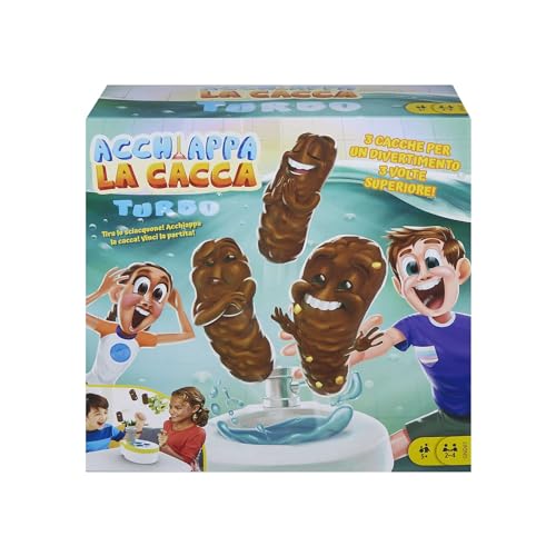 Mattel Games - ​Acchiappa la Cacca Turbo, gioco per bambini con water giocattolo, 3 pezzi di cacca, 1 dado e istruzioni;, Giocattolo per Bambini 5+ Anni, GND67